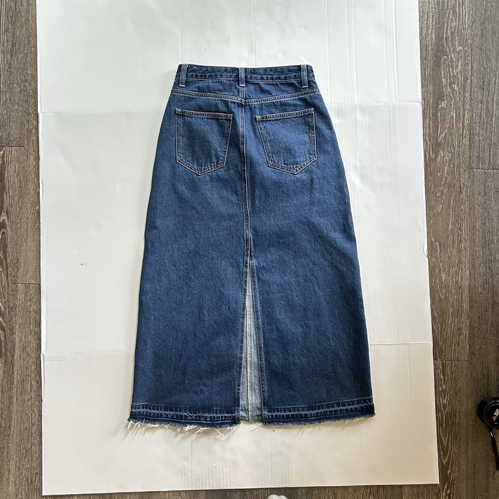 BDG Urban Outfitters High Rise Denim Midi Skirt Raw Hem Blue Jean A-Line XS